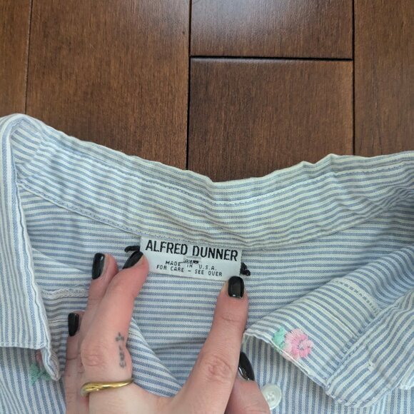 Alfred Dunner Blue Button Down Shirt with Pink Accents - Picture 2 of 2